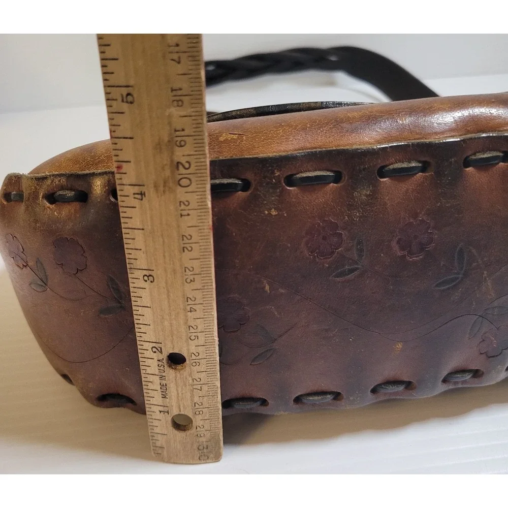 Dante San Jose Tooled Leather Handbag Braided Strap Hippie Boho Flowers Gypsy